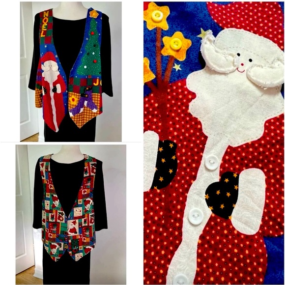 - 🎁Unisex OS vest-reversible-traditional x-mas theme by a 🇨🇦artisan-vintage - Picture 1 of 16